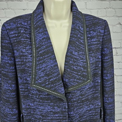 Tahari Black Purple Knit Textured Snapped Collared Pockets Lined Jacket 12