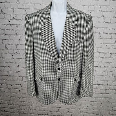 Sor Hazir Giyim Black White Houndstooth 2 Button Notch Blazer Sport Coat 43