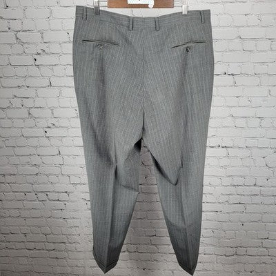 Lineage Grey Super Fine Wool Pinstriped Full Suit Set Blazer Size 46L Pants 40L
