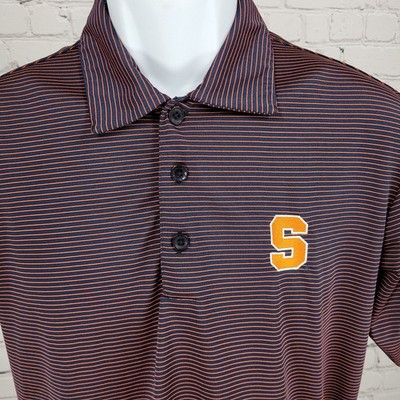 Syracuse University Navy Red Striped Logo Short Sleeve Polo Shirt Size Small S