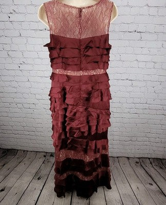 Adrianna Papell Deep Red Lace Layered Sleeveless Maxi Bridesmaid Dress Size 10