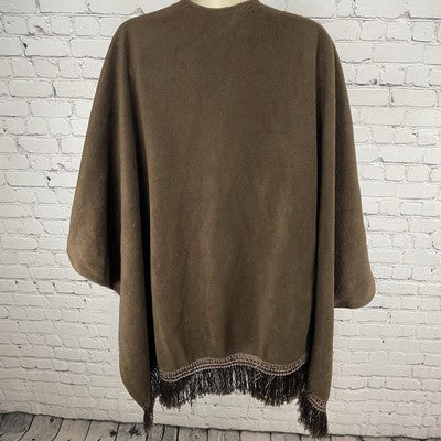 C.O.C. Brown Soft Fleece Cozy Open Wrap Tasseled Boxy Oversized Poncho Cape O/S