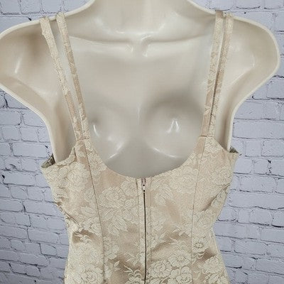 VTG Nite Kraze Gold Metallic Satin Floral Strappy Fit & Flare Short Dress 7/8