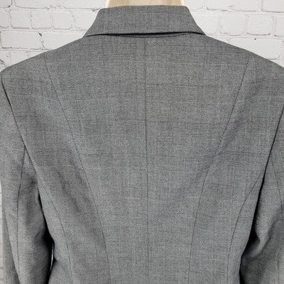 Ann Taylor Grey Glen Check Buttoned Notch Blazer Suit Jacket Size 6