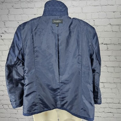 Talbots Navy Textured Collared Buttoned 3/4 Sleeve Lined Cropped Jacket 14