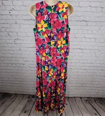 VTG E.D. Michaels Multicolor Floral Sleeveless Pockets Unlined Dress 15-16
