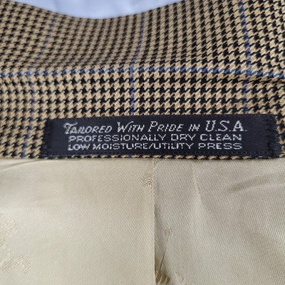 VTG Harold Powell Black Tan Houndstooth 3 Button Notch Blazer Sport Coat USA 42R