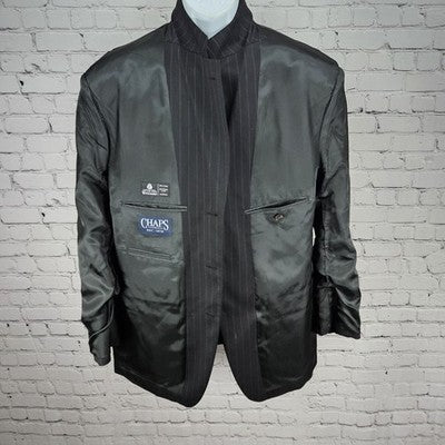 Chaps Black 100% Wool Pinstriped 3 Button Vented Notch Blazer Sport Coat 42R