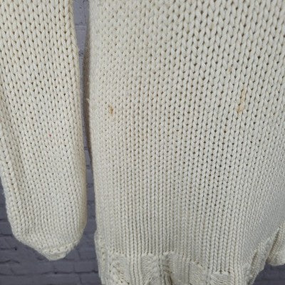 VTG Old Navy Ivory Wool Blend Chunky Open Knit Long Sleeve Sweater Short Dress S