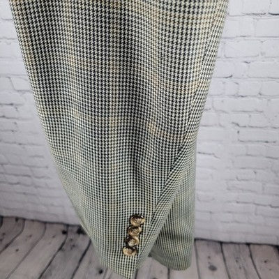 Jos A Bank Black Beige 100% Wool Houndstooth 2 Button Blazer Sport Coat 44R