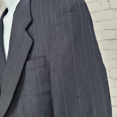 Hart Schaffner Marx Navy 100% Wool Pinstriped 2 Button Blazer Sport Coat USA 40R