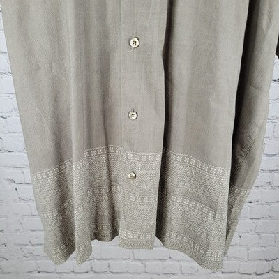 Nautica Brown Linen Blend Breathable Button Up Short Sleeve Shirt Size XL