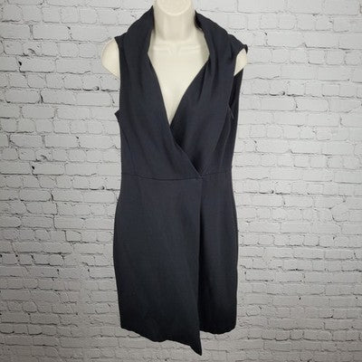 Ann Taylor Black Sleeveless Shawl Collar Wrap Snap Stretch Sheath Dress 6