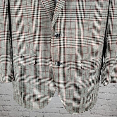 VTG Palm Beach Black White & Red Plaid 2 Button Sport Coat USA Made Size 38L