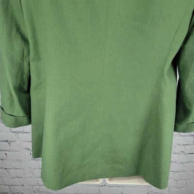 Jones New York Signature Green Linen Blend Open 3/4 Sleeve Blazer Jacket Small S