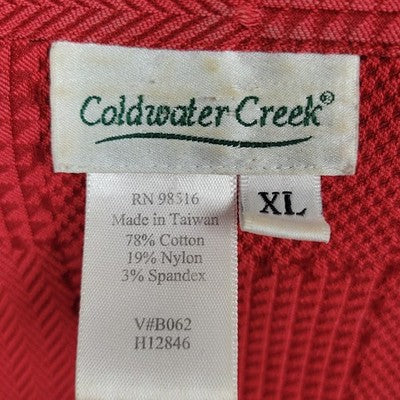 Coldwater Creek Red Cotton Blend Stretch Check Buttoned Over Shirt Size XL