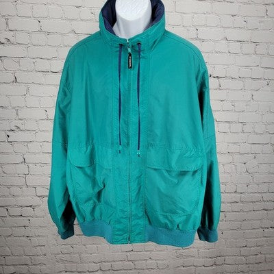 VTG McGregor Green Blue Anti Breeze Hideable Hood Zip Windbreaker Jacket 3X