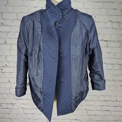 Talbots Navy Textured Collared Buttoned 3/4 Sleeve Lined Cropped Jacket 14