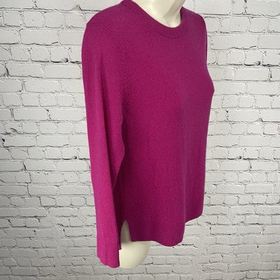 Halogen Pink Fuchsia 100% Cashmere Knit Pullover Crew Neck Sweater Petite XS