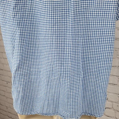 VTG On The Verge Blue Check Button Up Short Sleeve Shirt Top USA Made Size Large