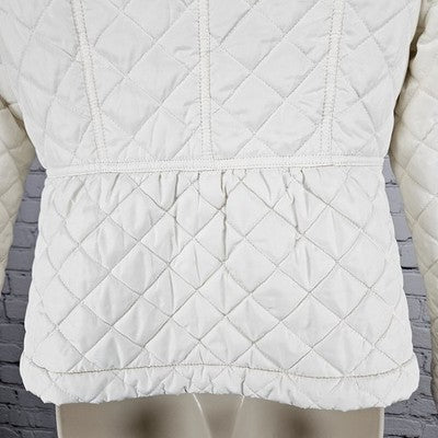 Talbots Ivory Quilted Insulated Lightweight Stand Up Collar Zip Jacket Petite