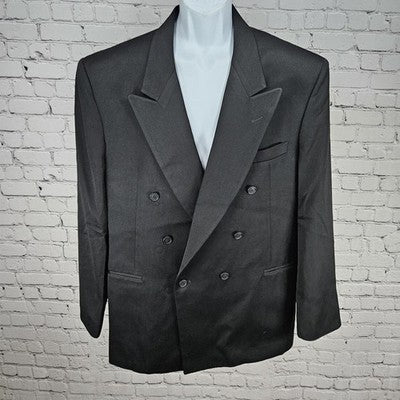 VTG Paul Rodon Black Wool Blend Double Breast Blazer Sport Coat US 46L *tear