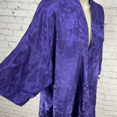 Frederick’s Of Hollywood Purple Roses Satin Short Sleeve Robe Size Medium M