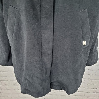 London Fog Black Microfiber Stretch Buttoned Hooded Warmer Liner Coat M Petite