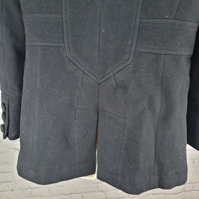Larry Levine Black Wool & Cashmere Rex Rabbit Fur Collar Pea Coat Size Small S