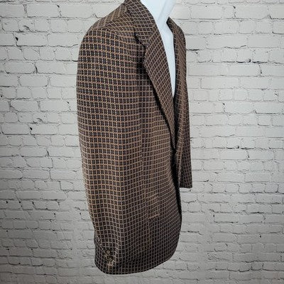 VTG USI Brown Blue 2 Button Double Vented Notch Blazer Retro Sport Coat USA 40