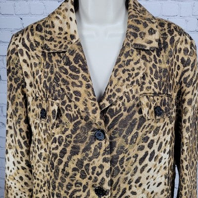 Chico's Tan Gold Leopard Buttoned Lightweight Lined Jacket 2 US 12