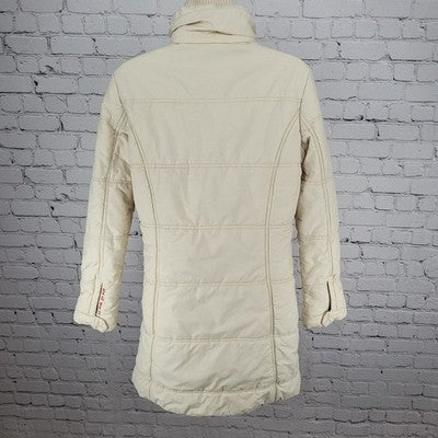 VTG Bsk Outwear Beige Full Zip Knit Collar Zipped Pockets Coat Teen Size Large L