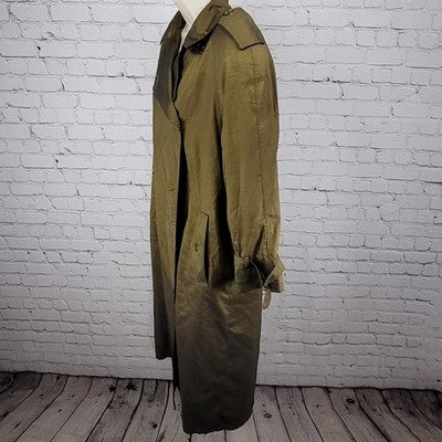 Jones New York Green Sheen Wool Lined Double Breasted Peacoat Trench Coat 8P