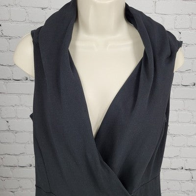 Ann Taylor Black Sleeveless Shawl Collar Wrap Snap Stretch Sheath Dress 6