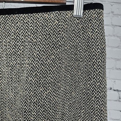 VTG Ann Taylor Black Tan Wool Silk Herringbone Velvet Trim Short Wrap Skirt 8