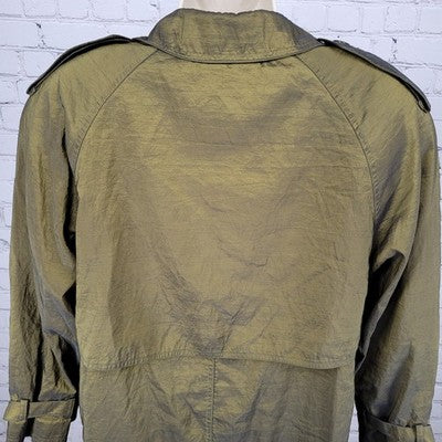 Jones New York Green Sheen Wool Lined Double Breasted Peacoat Trench Coat 8P