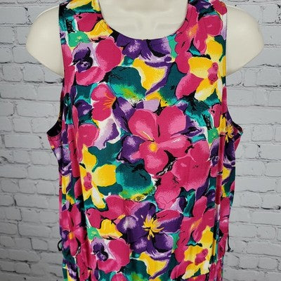 VTG E.D. Michaels Multicolor Floral Sleeveless Pockets Unlined Dress 15-16