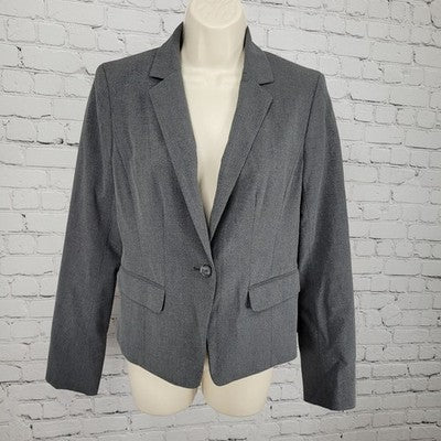 Ann Taylor Grey Stretch 1 Button Notch Faux Pockets Blazer Suit Jacket Size 2