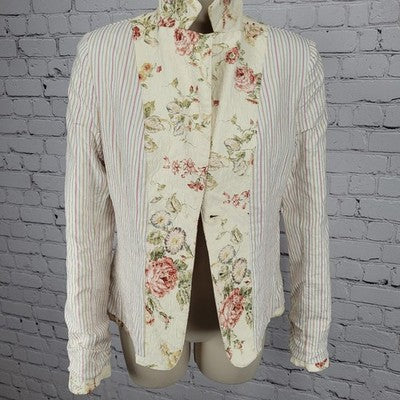 Daslu Cream Floral 100% Cotton Textured Buttoned Notch Suit Jacket Brazil 40