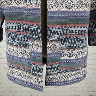 Bobeau Multicolor Aztec Print Open 3/4 Sleeve Pockets Unlined Jacket Size XS