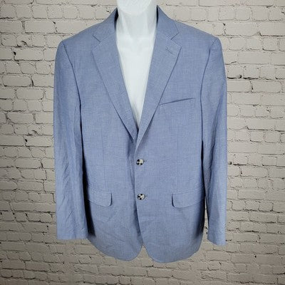 Alan Flusser Blue 100% Cotton 2 Button Double Vented Notch Blazer Sport Coat 40R