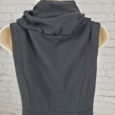 Ann Taylor Black Sleeveless Shawl Collar Wrap Snap Stretch Sheath Dress 6