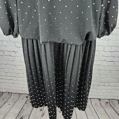 Jenny Black Polka Dot Puff 3/4 Sleeve Unlined Stretch Blouson Midi Dress USA 3X