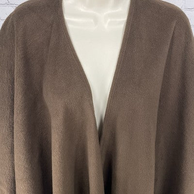 C.O.C. Brown Soft Fleece Cozy Open Wrap Tasseled Boxy Oversized Poncho Cape O/S