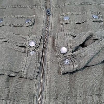 Treasure & Bond Green Linen Blend Unlined Drawstring Waist Military Jacket Small