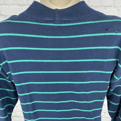 VTG Paris Sport Club Blue Green Striped Retro Long Sleeve Stretch Dress Size XS