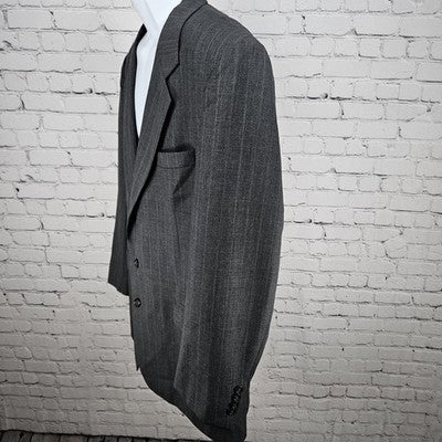 Jos A Bank Grey 100% Wool Executive Pinstriped 2 Button Blazer Sport Coat 46L