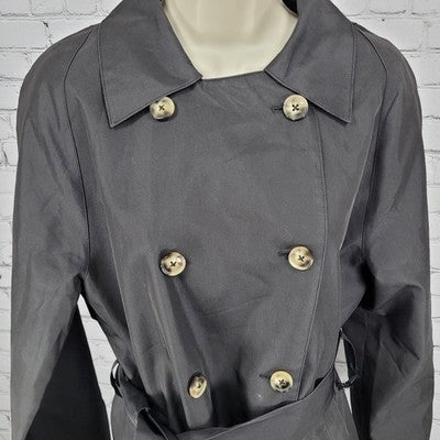 Caara Black Double Breasted Buttoned Belted Lightweight Trench Pea Coat Small S