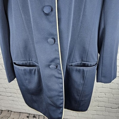 VTG David Bijoux Navy Ivory Trim Buttoned Vented Blazer Suit Jacket USA 16