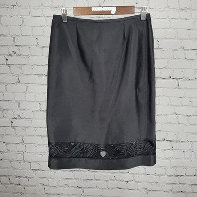 Adrianna Papell Evening Essentials Black Silk Blend Knee Length Straight Skirt 8